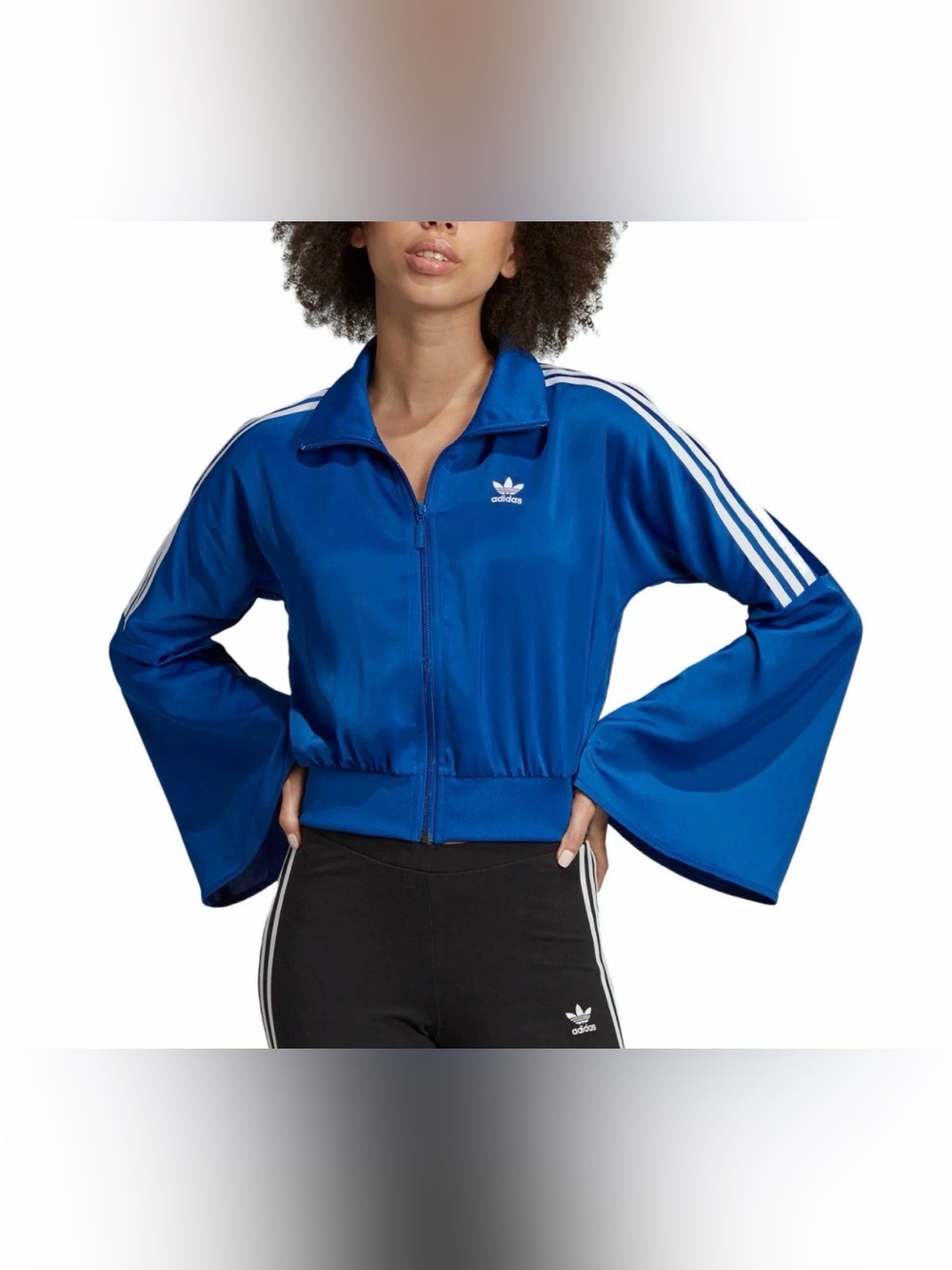 adidas Royal Blue Women's Satin Track Jacket with White Stripes XL